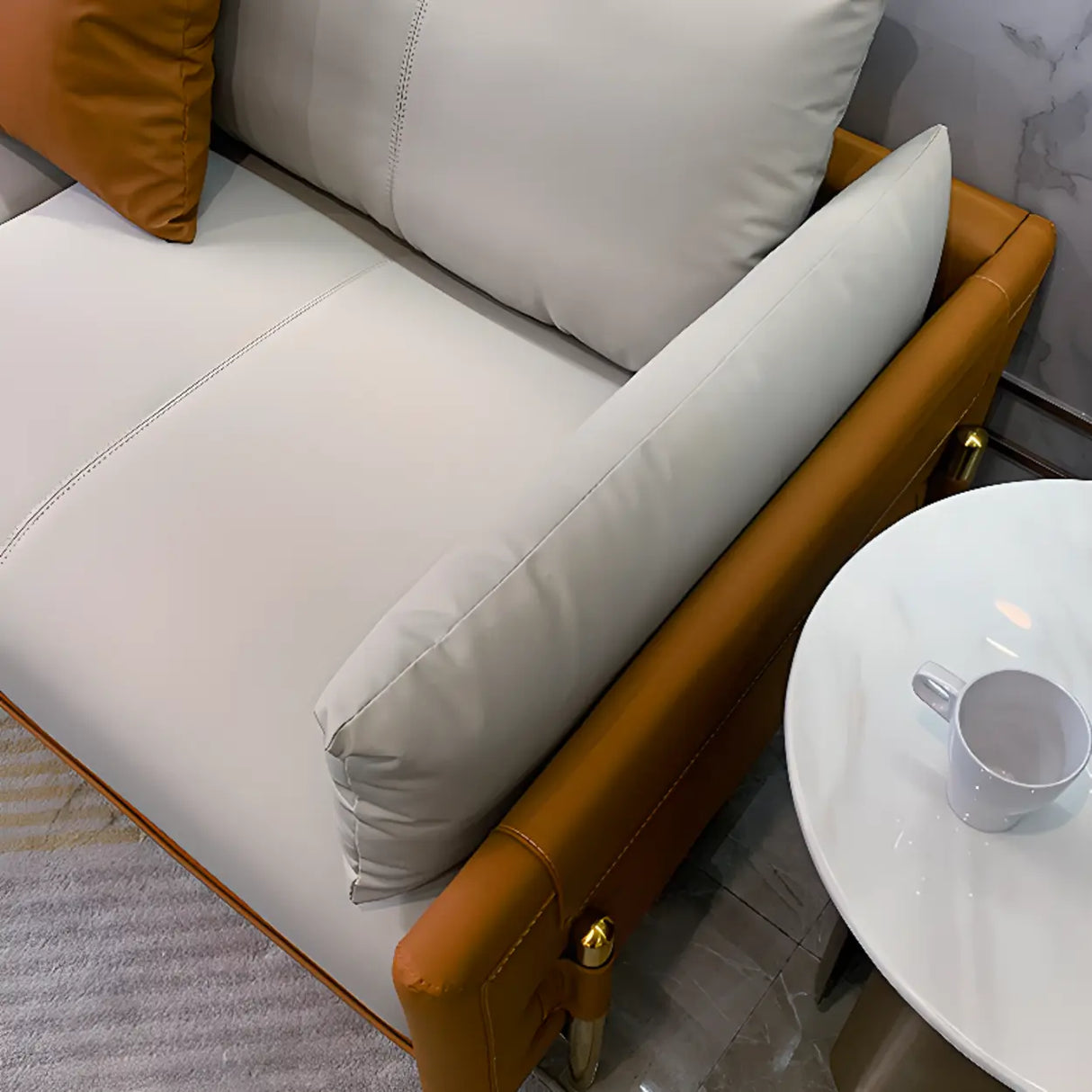 Glam Grey Faux Leather Square Arm Pillow Back Sofa Image - 14