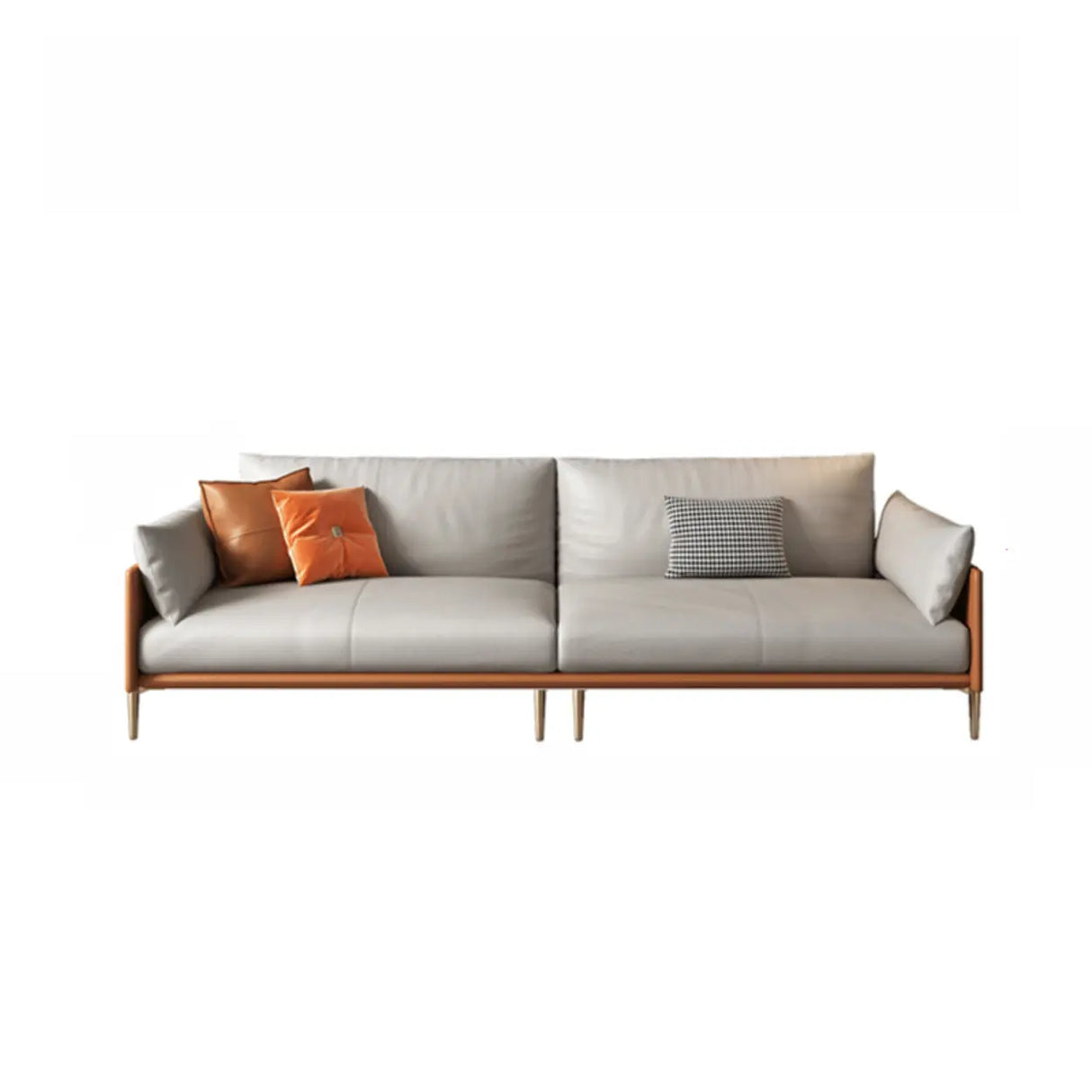 Glam Grey Faux Leather Square Arm Pillow Back Sofa Image - 7