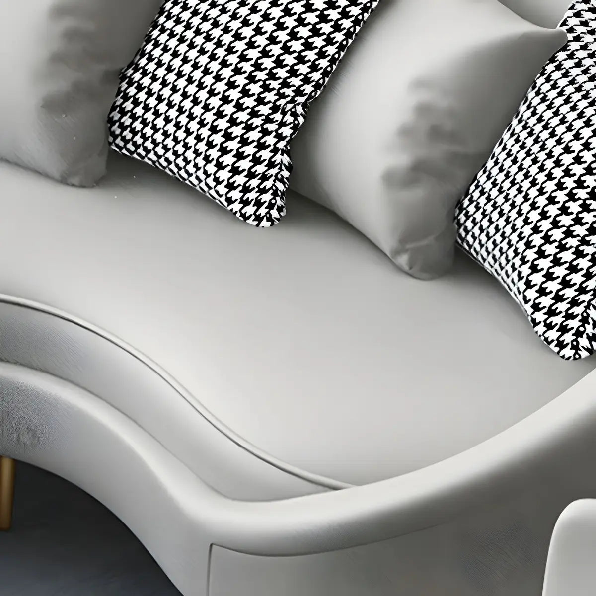 Glam Grey Leather Foam Fill Metal Frame Curved Sofa Image - 6