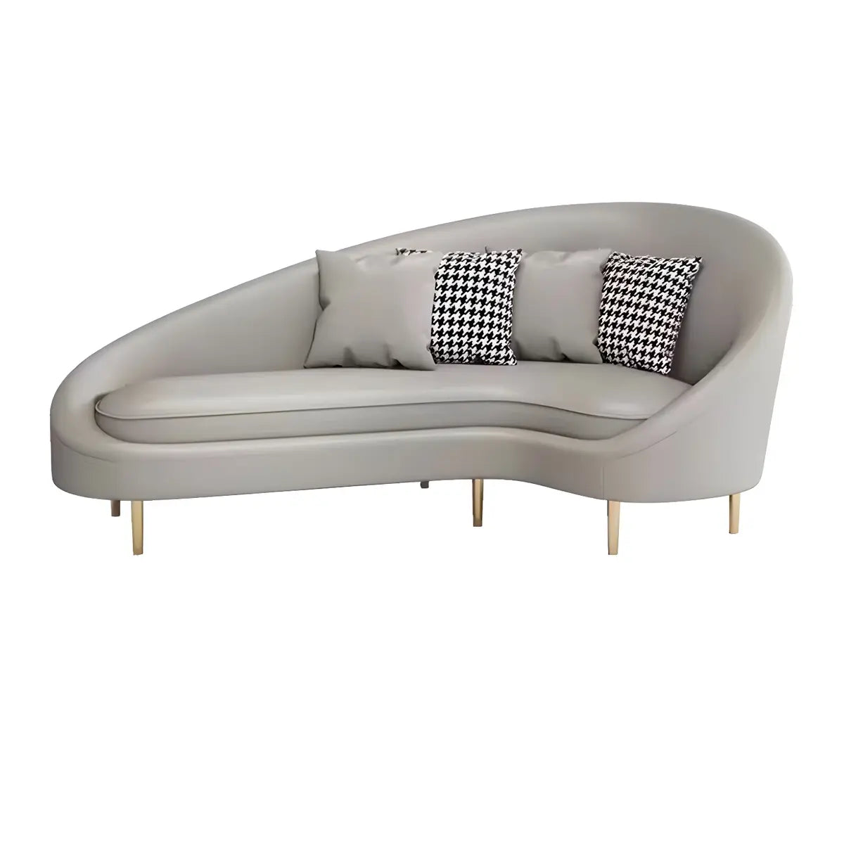 Glam Grey Leather Foam Fill Metal Frame Curved Sofa Image - 7