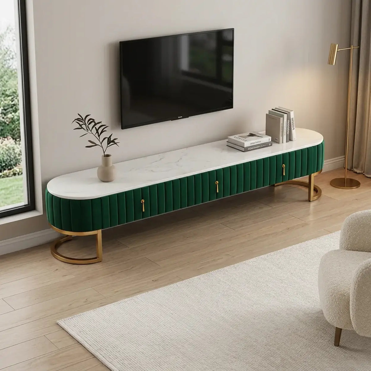 Glam Grey Marble Drawers Storage TV Stand with Legs Image - 2