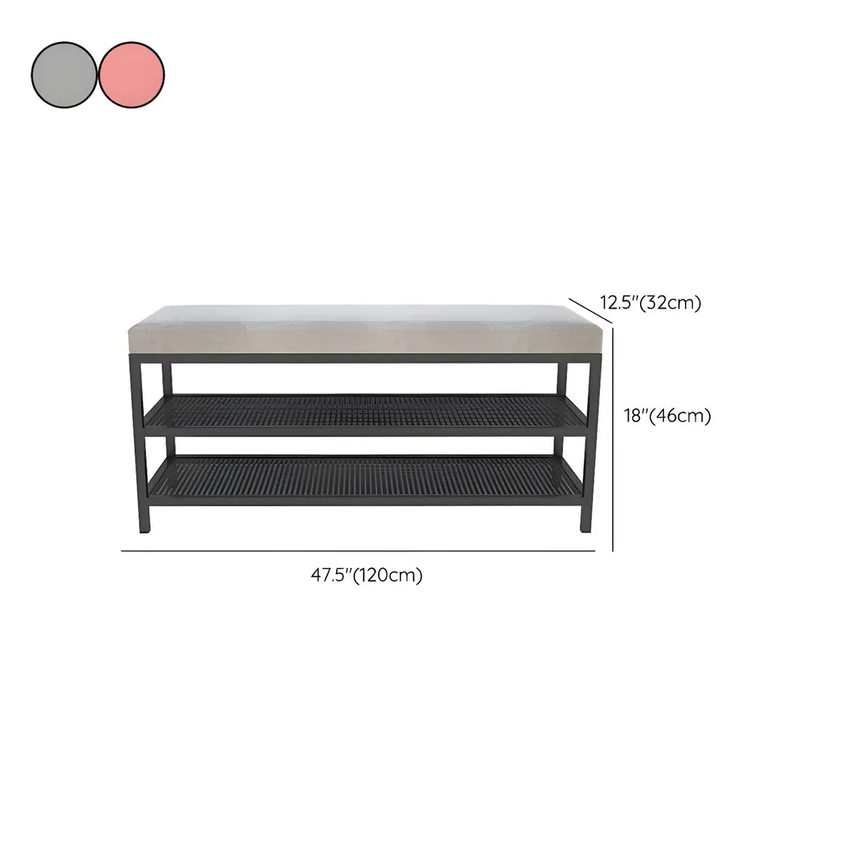 Glam Grey Upholstered Metal Shoe Storage Entryway Bench Image - 24