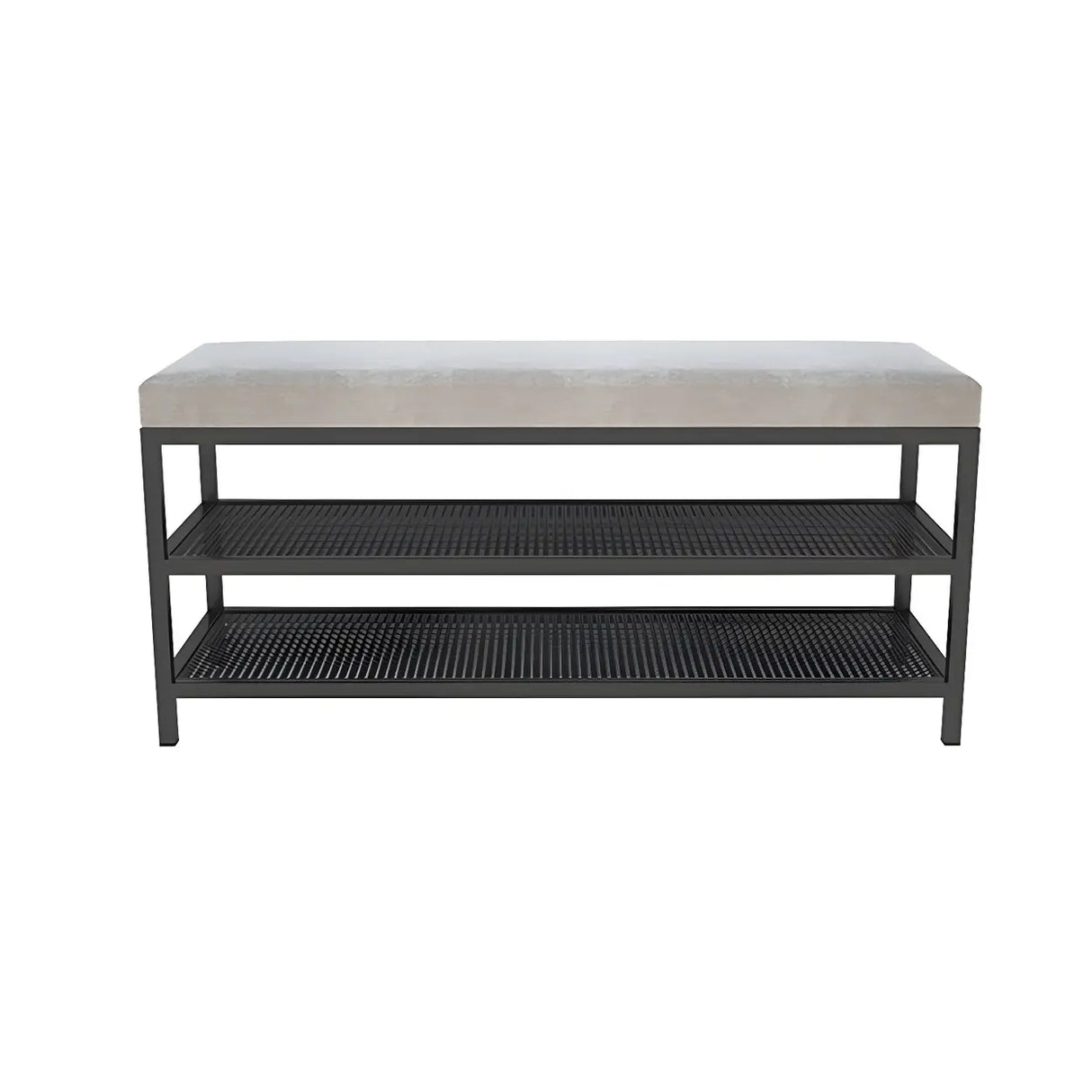 Glam Grey Upholstered Metal Shoe Storage Entryway Bench Image - 9