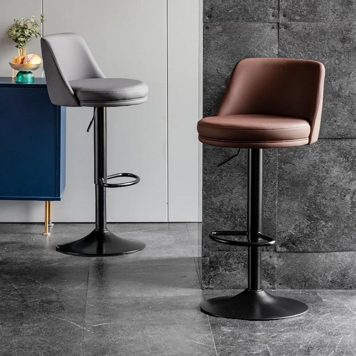 Glam Leather Adjustable Height Swivel Bar Stool with Footrest Image - 1
