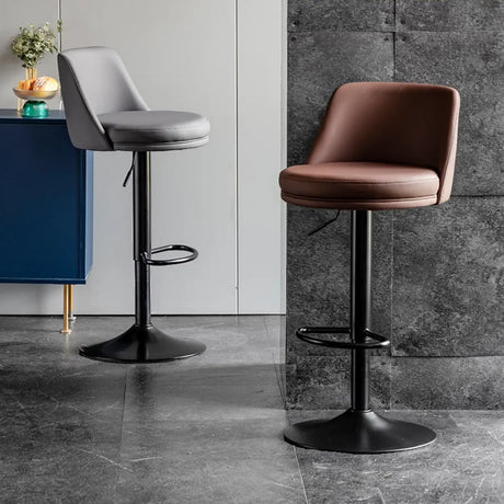 Glam Leather Adjustable Height Swivel Bar Stool with Footrest Image - 1