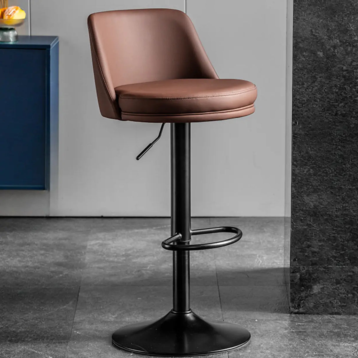 Glam Leather Adjustable Height Swivel Bar Stool with Footrest Image - 12