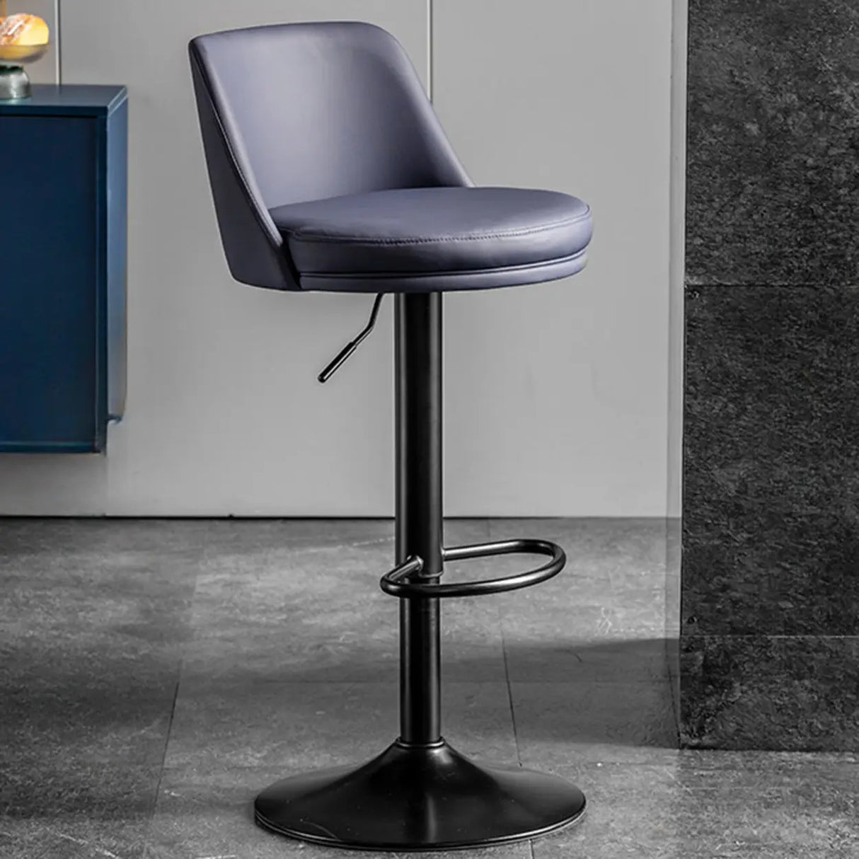 Glam Leather Adjustable Height Swivel Bar Stool with Footrest Image - 14
