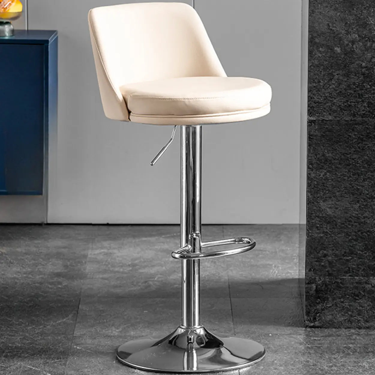 Glam Leather Adjustable Height Swivel Bar Stool with Footrest Image - 16