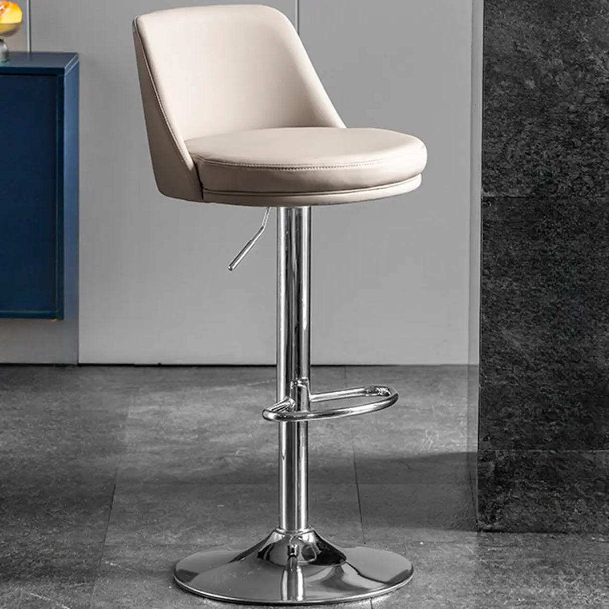 Glam Leather Adjustable Height Swivel Bar Stool with Footrest Image - 17
