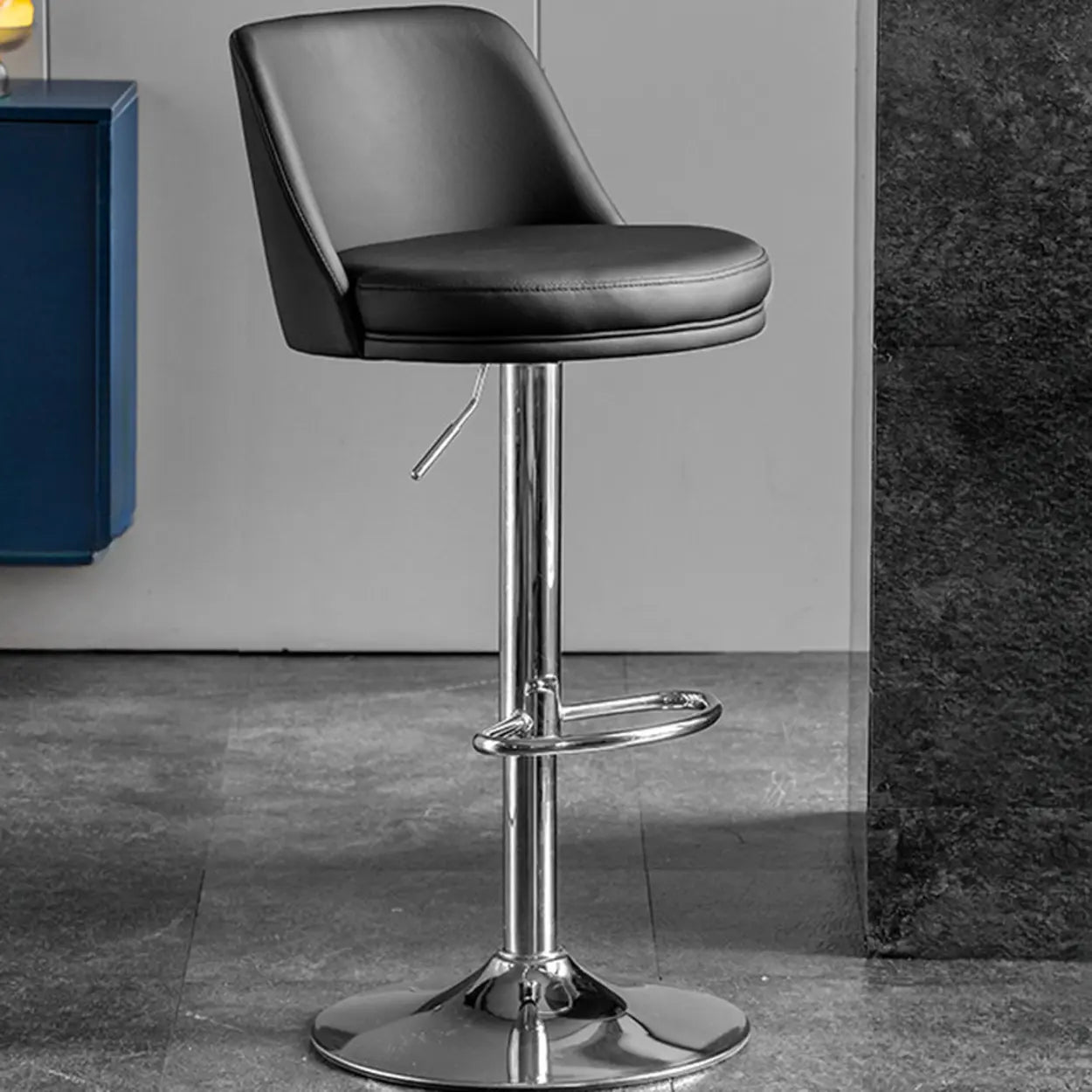 Glam Leather Adjustable Height Swivel Bar Stool with Footrest Image - 18
