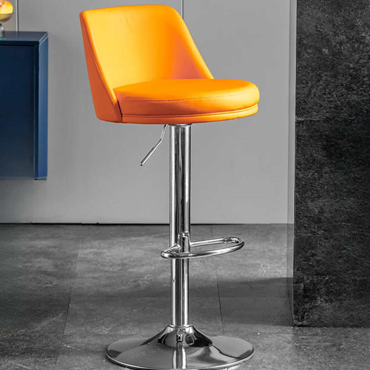 Glam Leather Adjustable Height Swivel Bar Stool with Footrest Image - 19