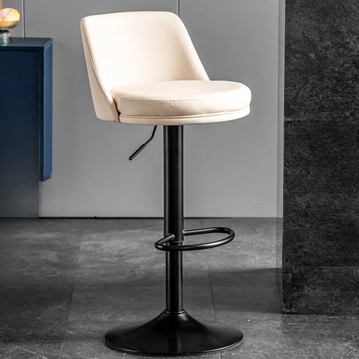 Glam Leather Adjustable Height Swivel Bar Stool with Footrest Image - 2