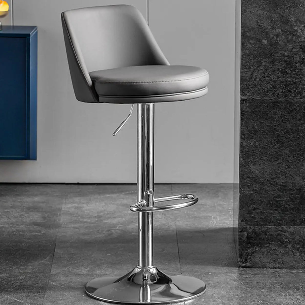 Glam Leather Adjustable Height Swivel Bar Stool with Footrest Image - 20