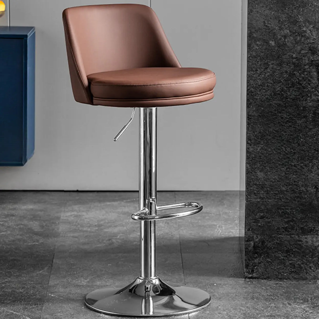 Glam Leather Adjustable Height Swivel Bar Stool with Footrest Image - 21