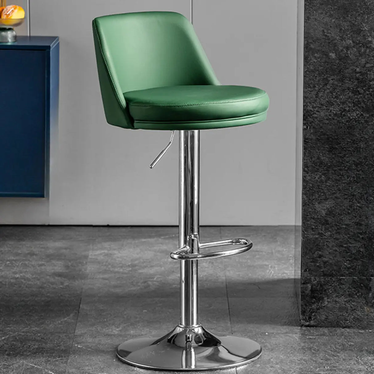 Glam Leather Adjustable Height Swivel Bar Stool with Footrest Image - 22