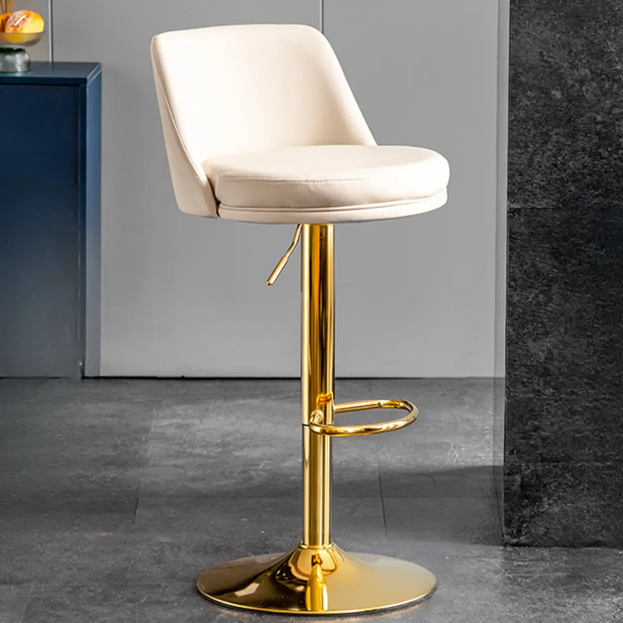 Glam Leather Adjustable Height Swivel Bar Stool with Footrest Image - 23