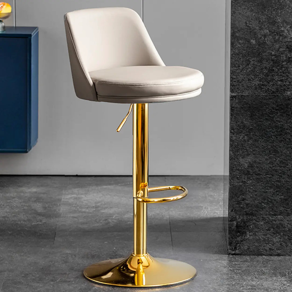 Glam Leather Adjustable Height Swivel Bar Stool with Footrest Image - 24