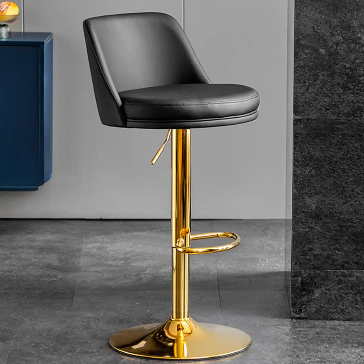 Glam Leather Adjustable Height Swivel Bar Stool with Footrest Image - 25