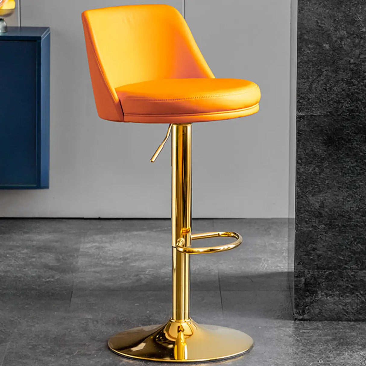 Glam Leather Adjustable Height Swivel Bar Stool with Footrest Image - 26