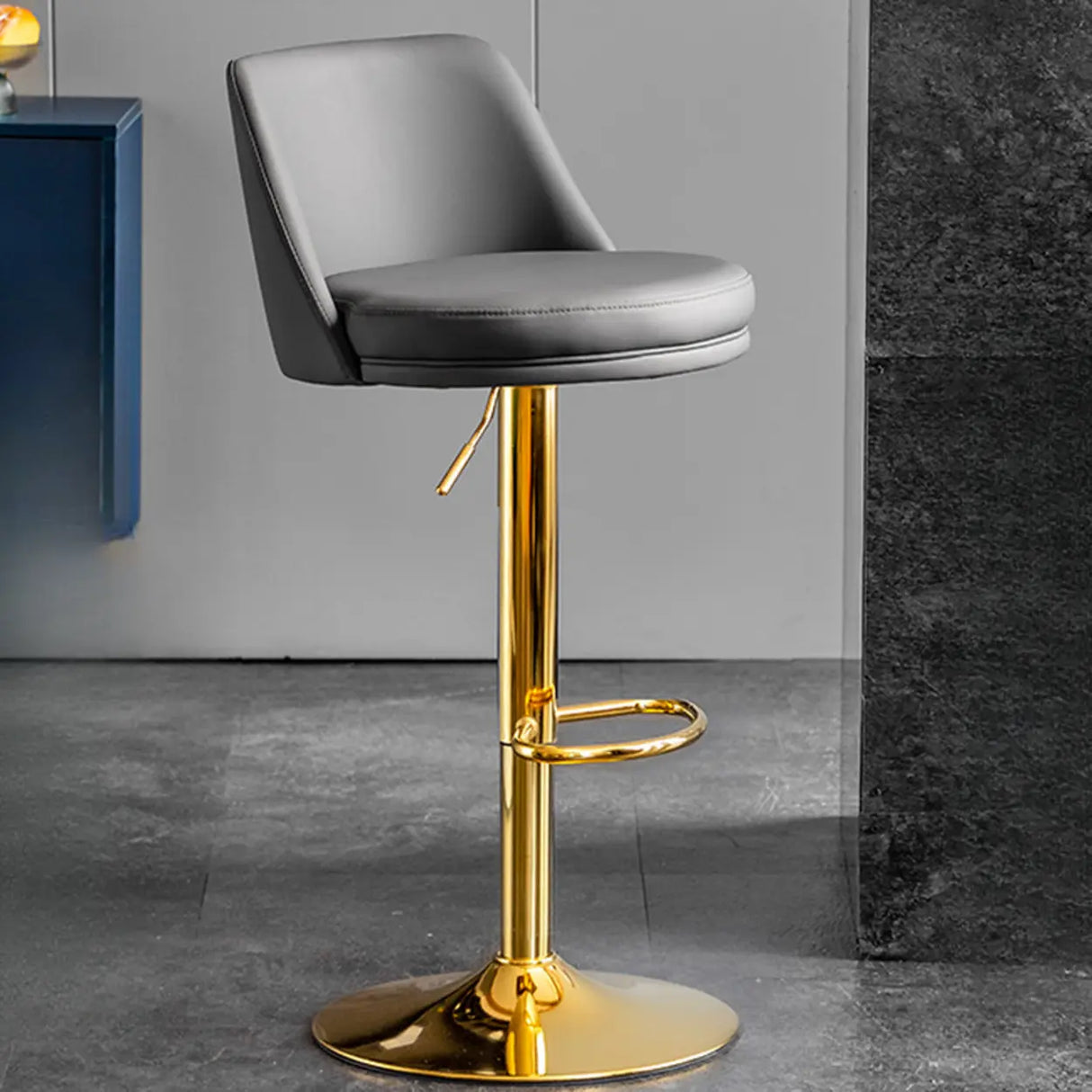 Glam Leather Adjustable Height Swivel Bar Stool with Footrest Image - 27