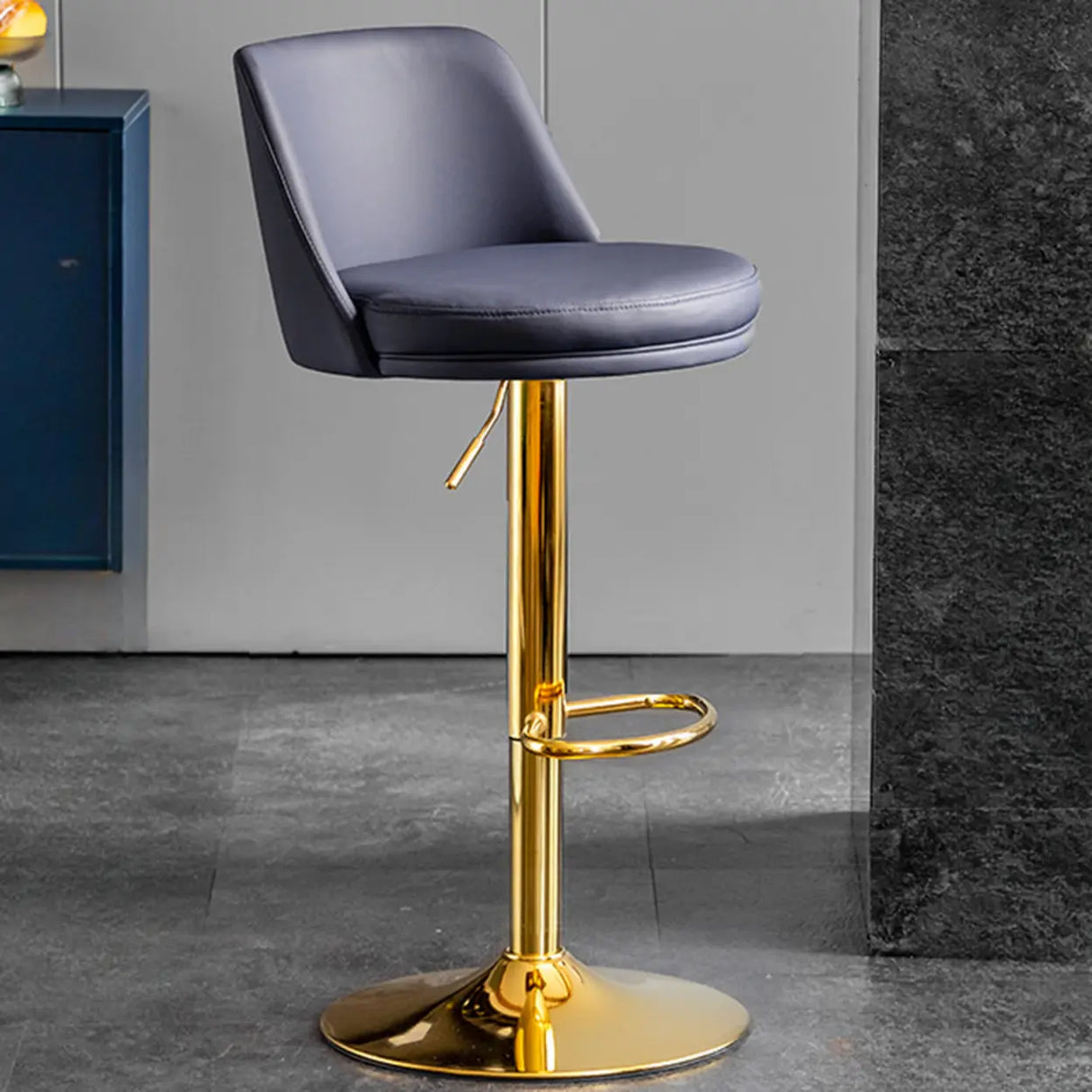 Glam Leather Adjustable Height Swivel Bar Stool with Footrest Image - 29