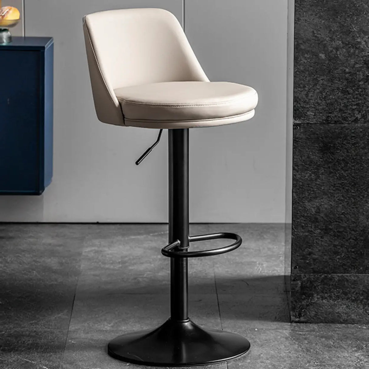 Glam Leather Adjustable Height Swivel Bar Stool with Footrest Image - 3