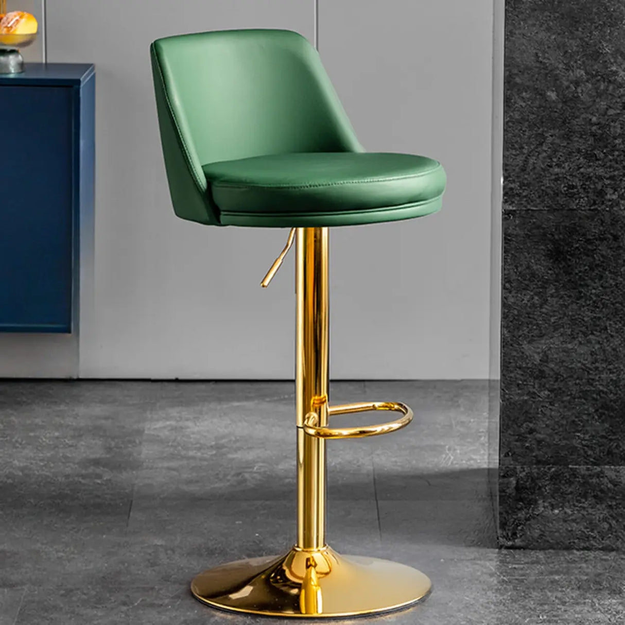 Glam Leather Adjustable Height Swivel Bar Stool with Footrest Image - 30