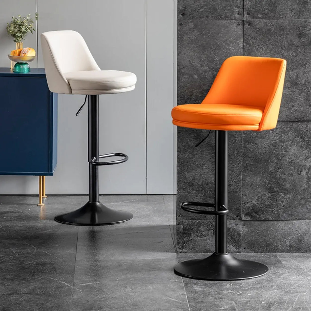 Glam Leather Adjustable Height Swivel Bar Stool with Footrest Image - 4
