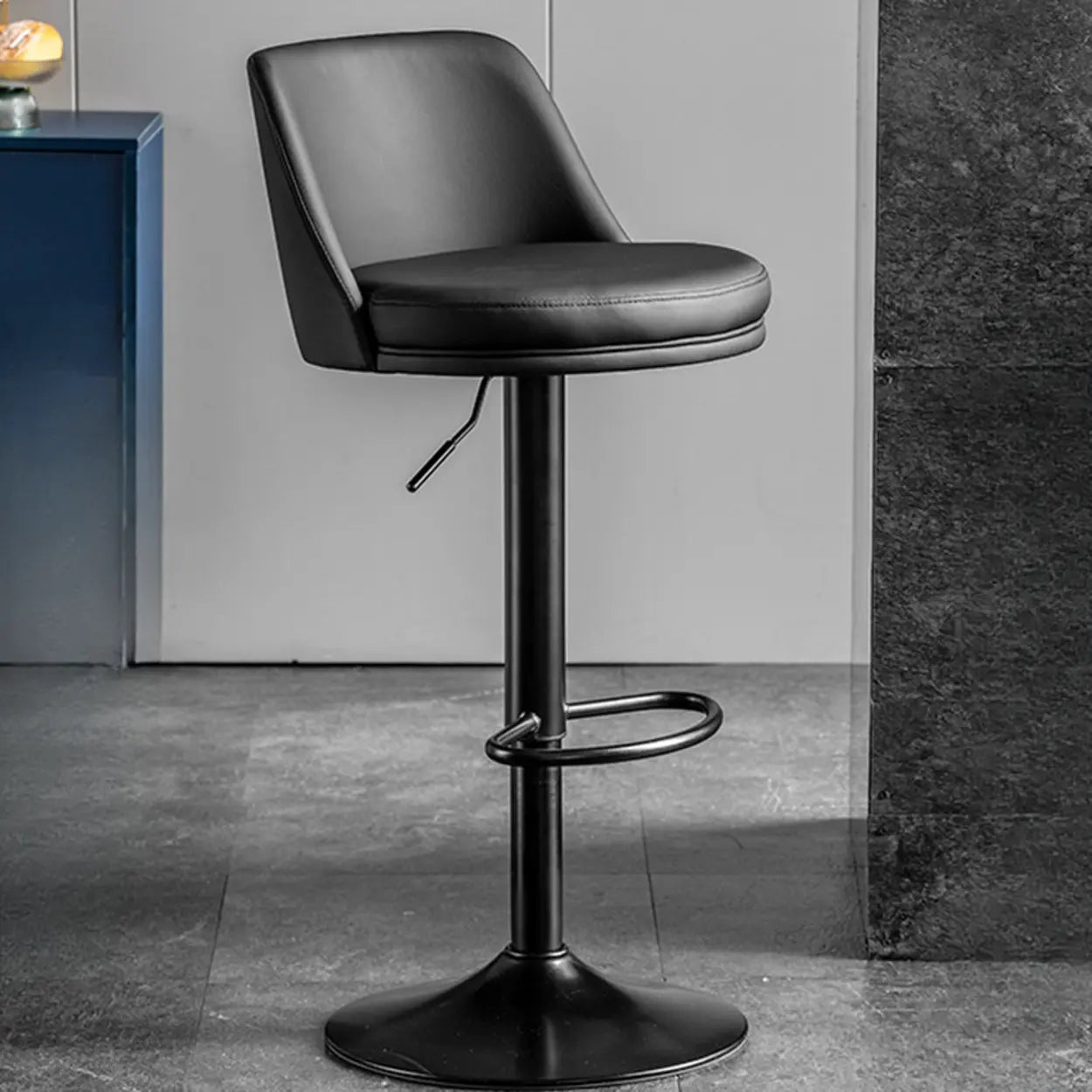 Glam Leather Adjustable Height Swivel Bar Stool with Footrest Image - 5
