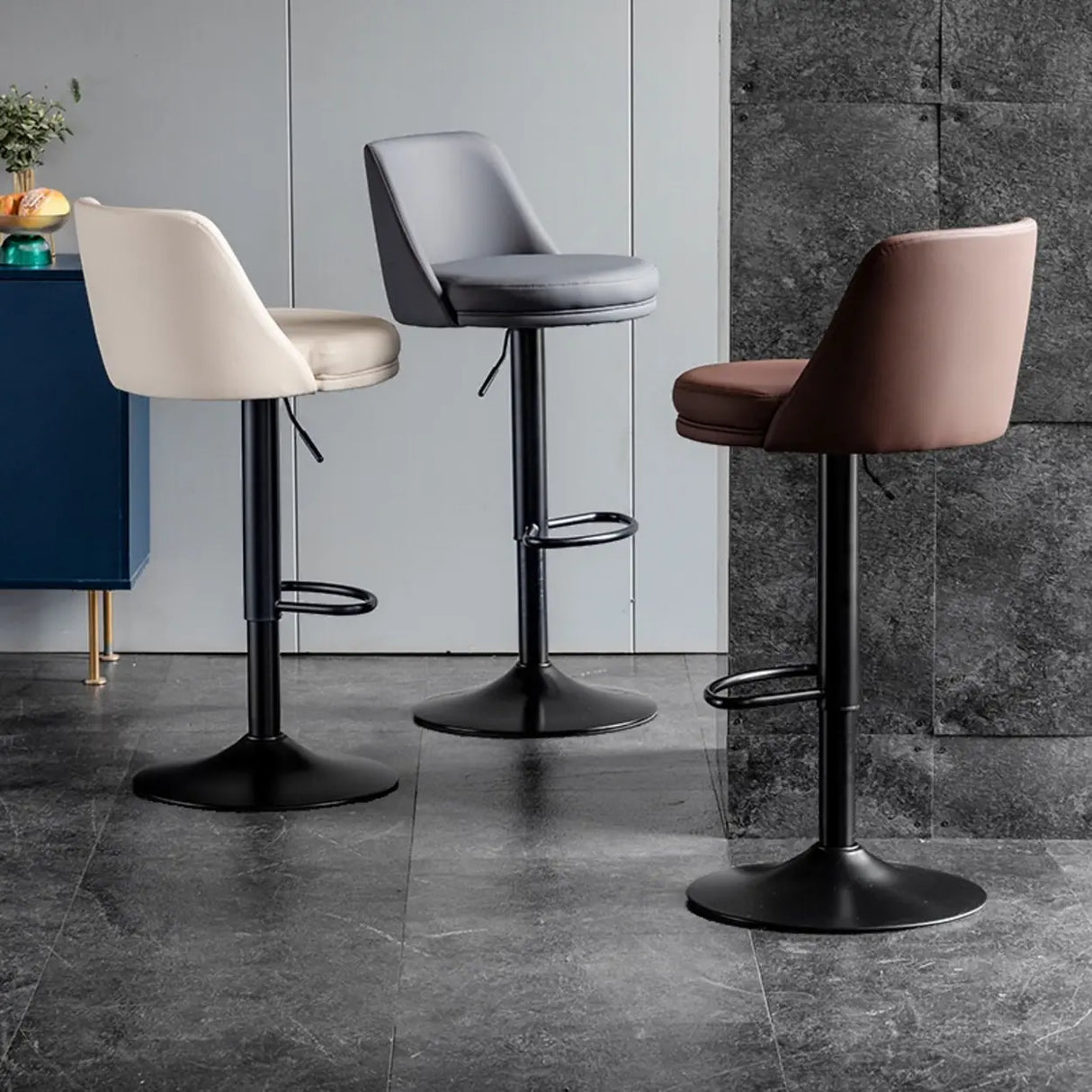 Glam Leather Adjustable Height Swivel Bar Stool with Footrest Image - 6