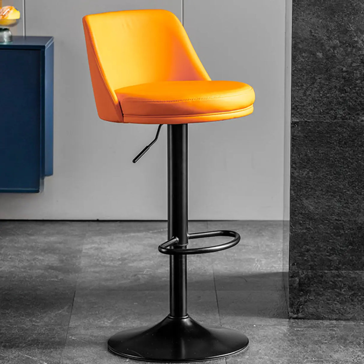 Glam Leather Adjustable Height Swivel Bar Stool with Footrest Image - 7