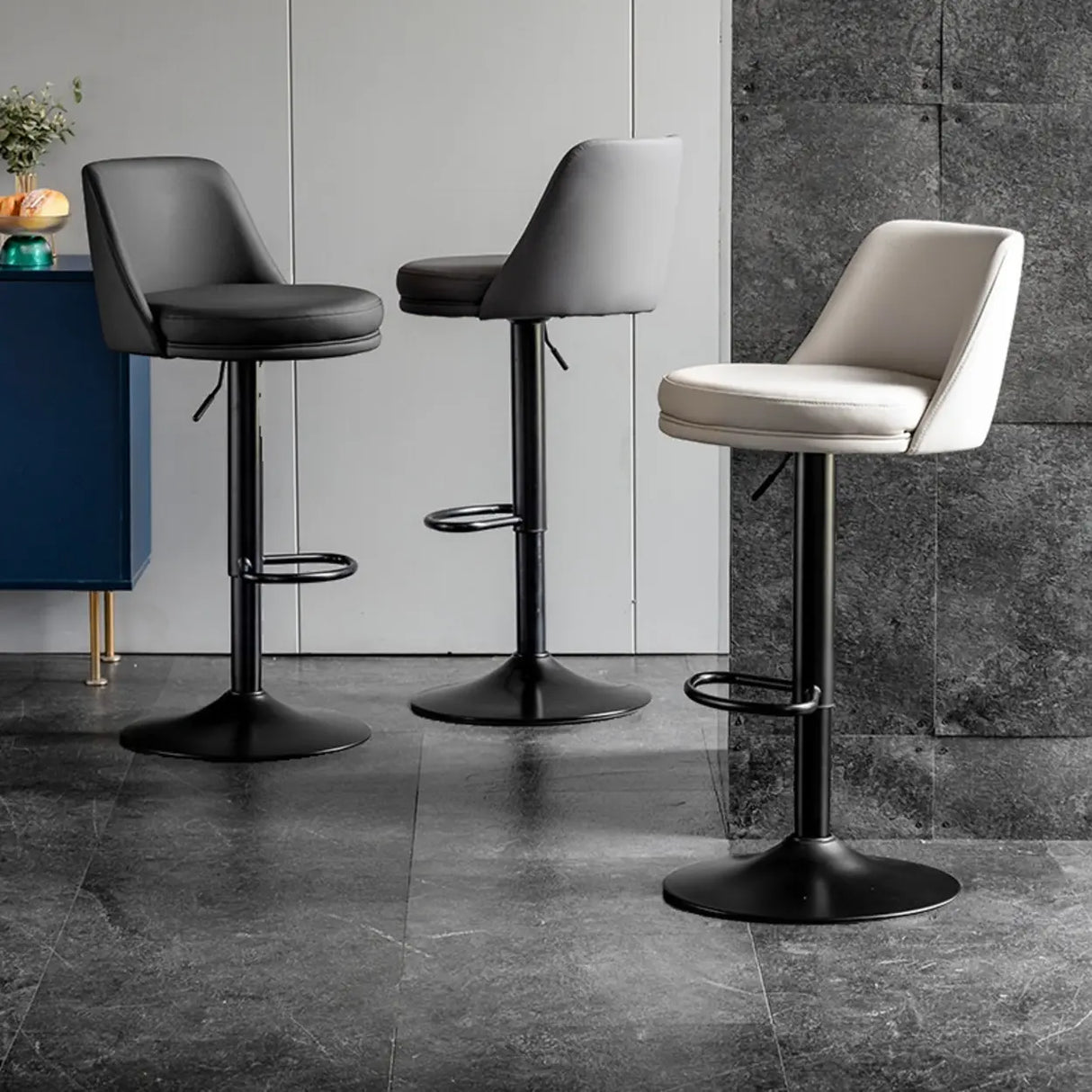 Glam Leather Adjustable Height Swivel Bar Stool with Footrest Image - 8