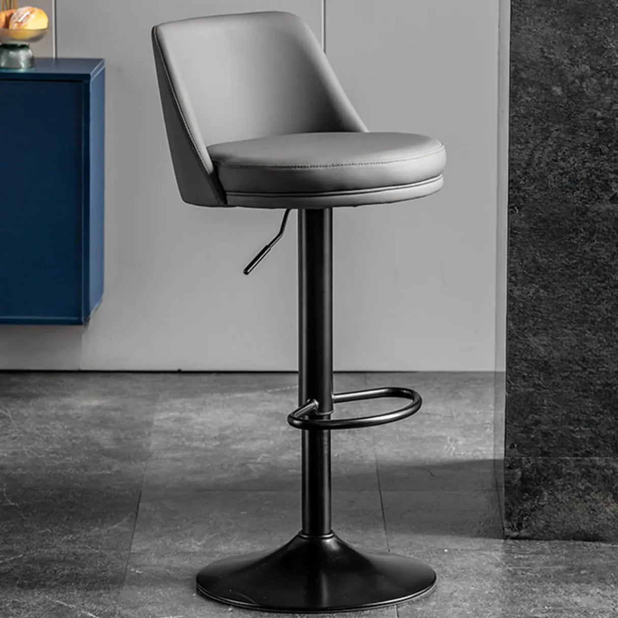 Glam Leather Adjustable Height Swivel Bar Stool with Footrest Image - 9
