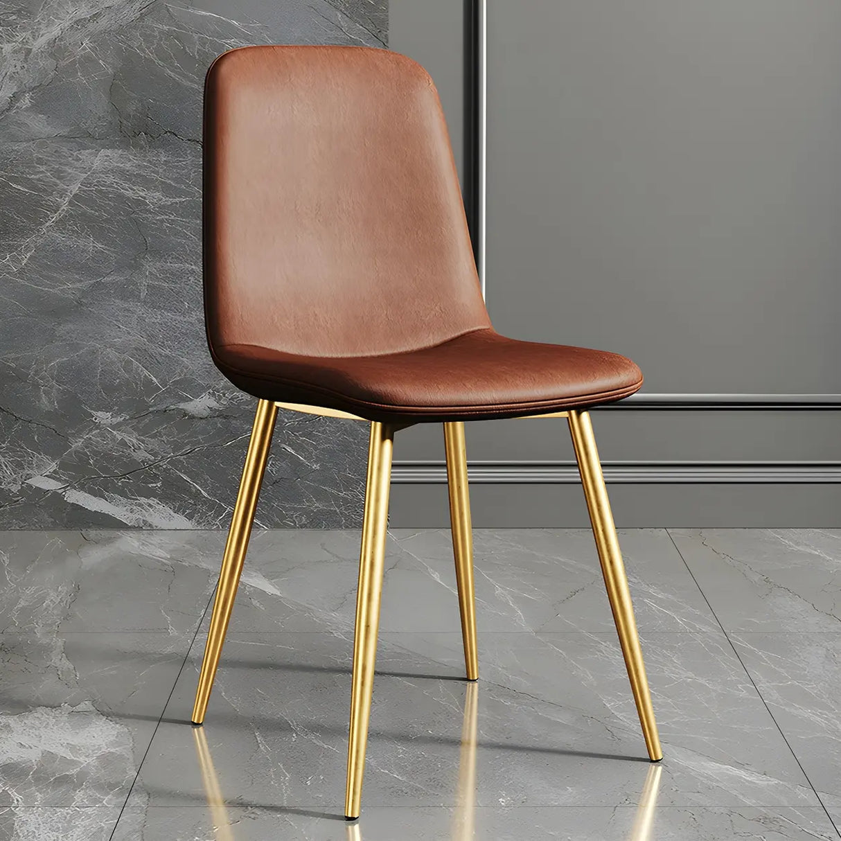Glam Leather Upholstered Back Dining Chair with Metal Legs Image - 15