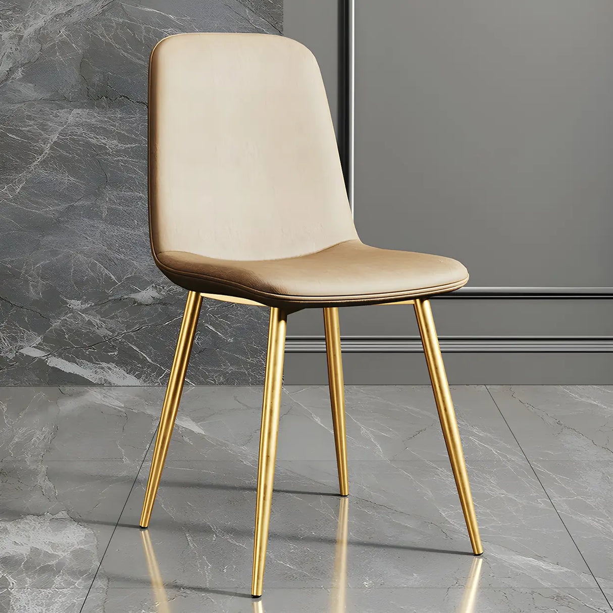 Glam Leather Upholstered Back Dining Chair with Metal Legs Image - 18