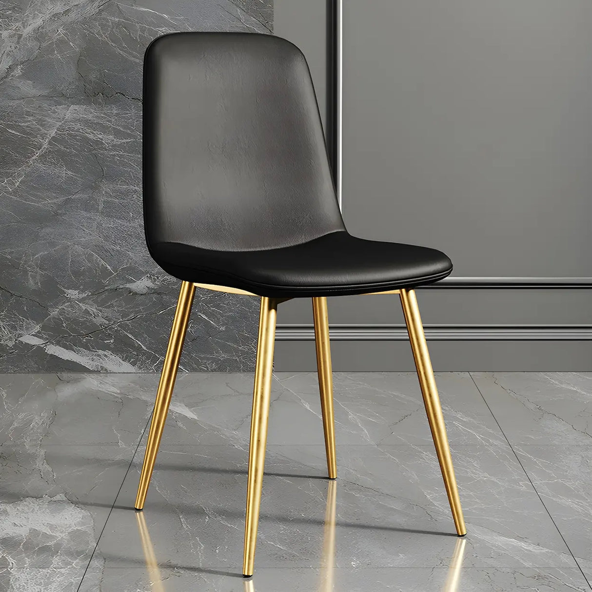 Glam Leather Upholstered Back Dining Chair with Metal Legs Image - 20