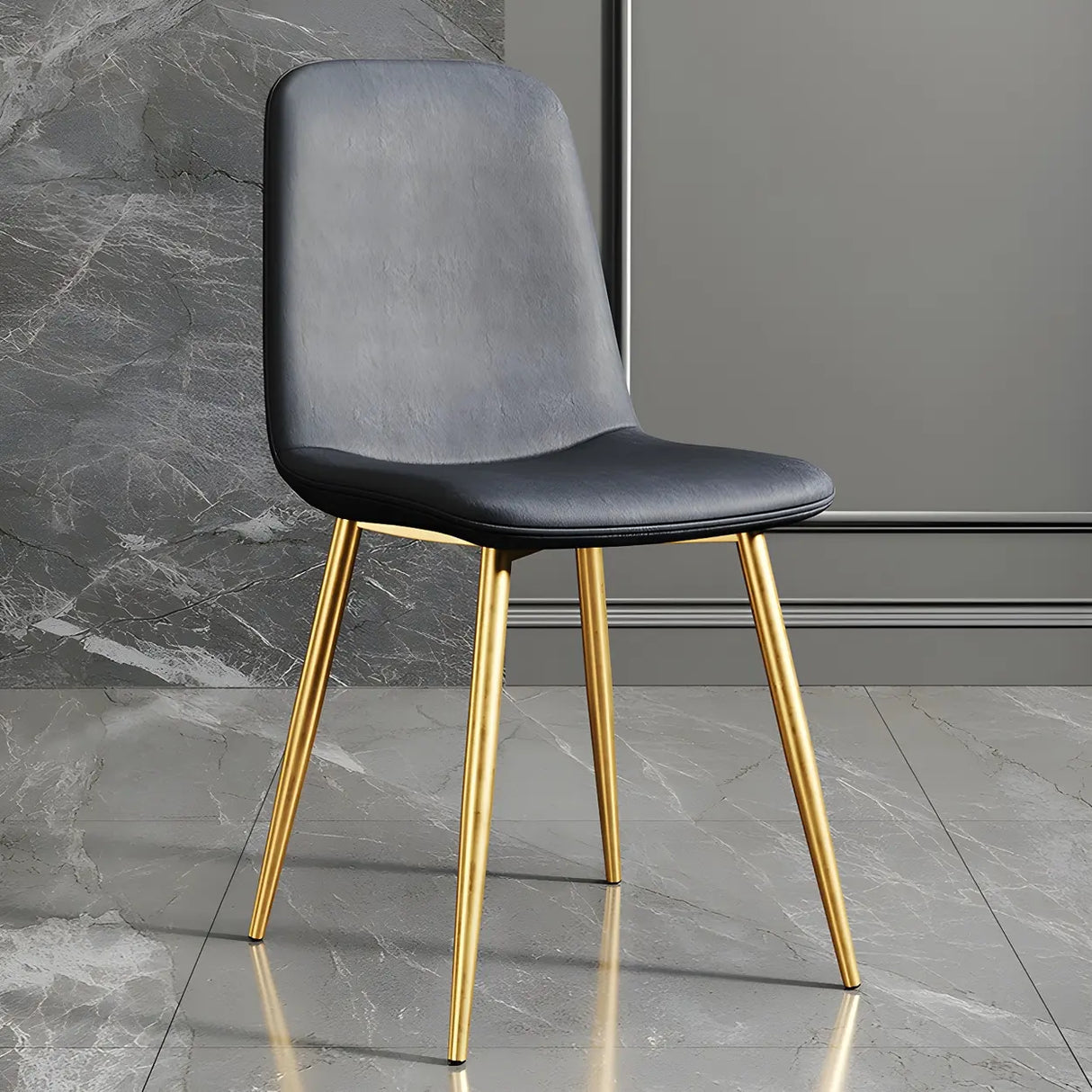 Glam Leather Upholstered Back Dining Chair with Metal Legs Image - 21