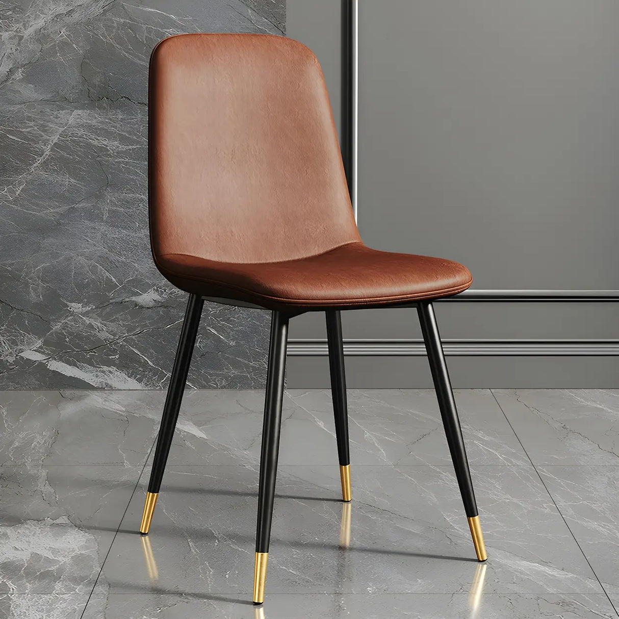 Glam Leather Upholstered Back Dining Chair with Metal Legs Image - 22