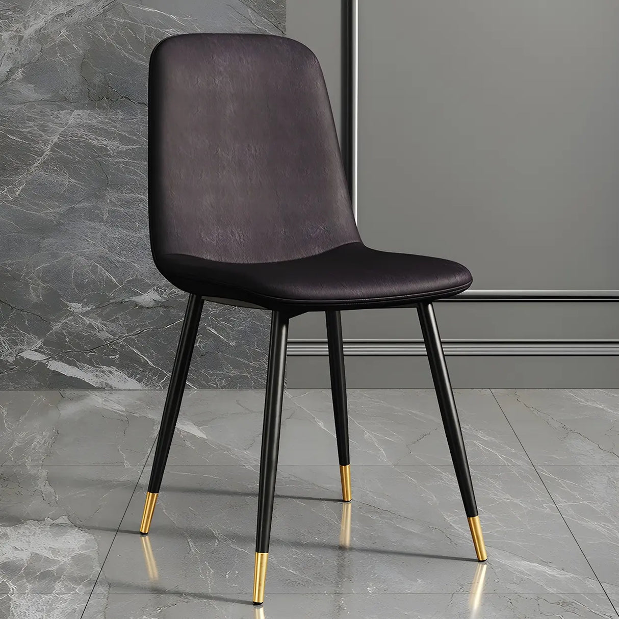 Glam Leather Upholstered Back Dining Chair with Metal Legs Image - 23