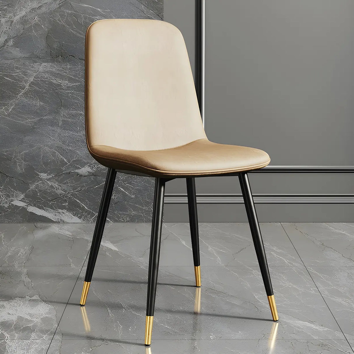 Glam Leather Upholstered Back Dining Chair with Metal Legs Image - 25