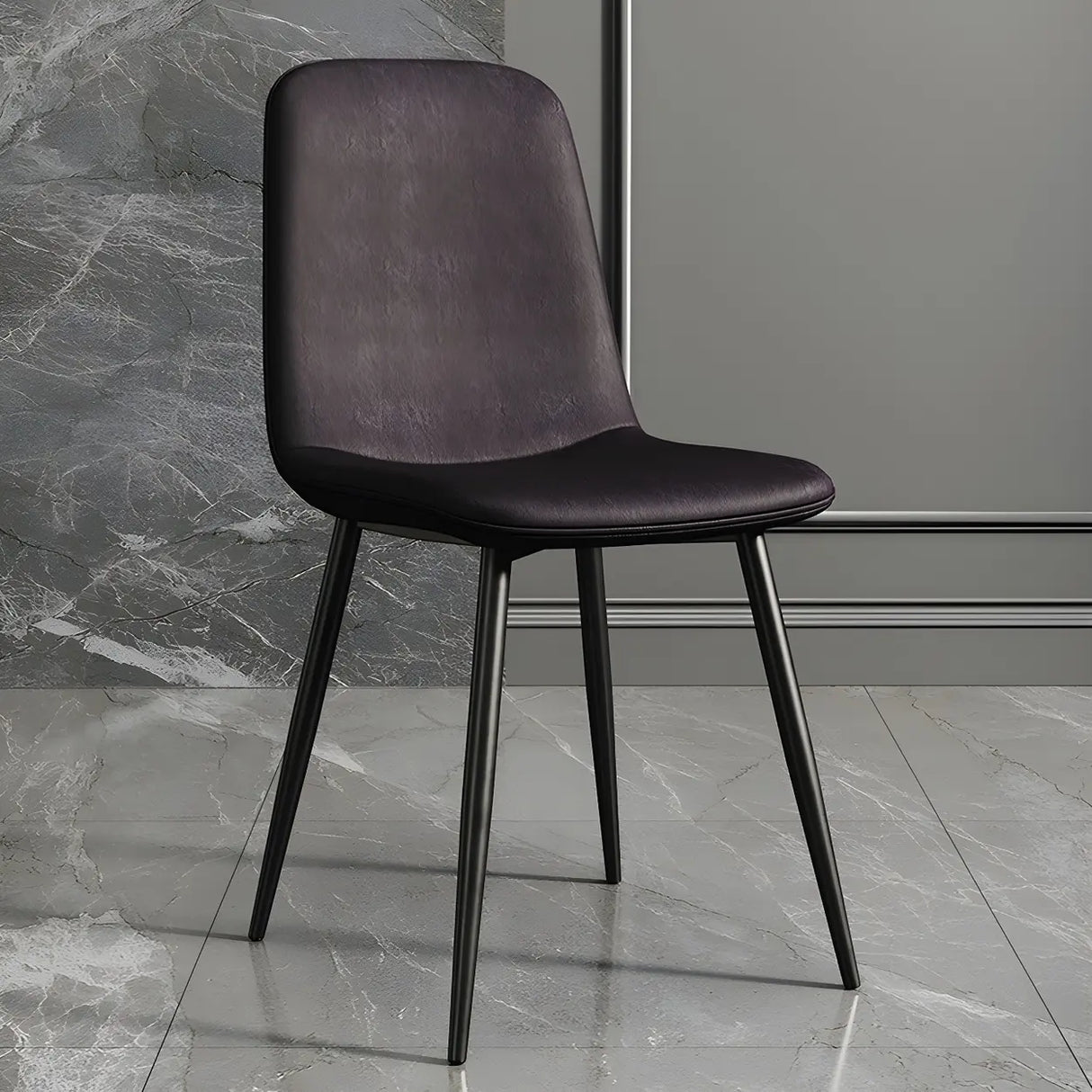 Glam Leather Upholstered Back Dining Chair with Metal Legs Image - 3