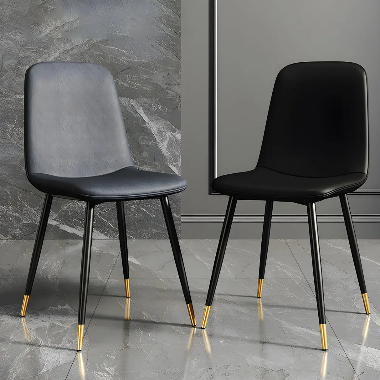 Glam Leather Upholstered Back Dining Chair with Metal Legs Image - 4