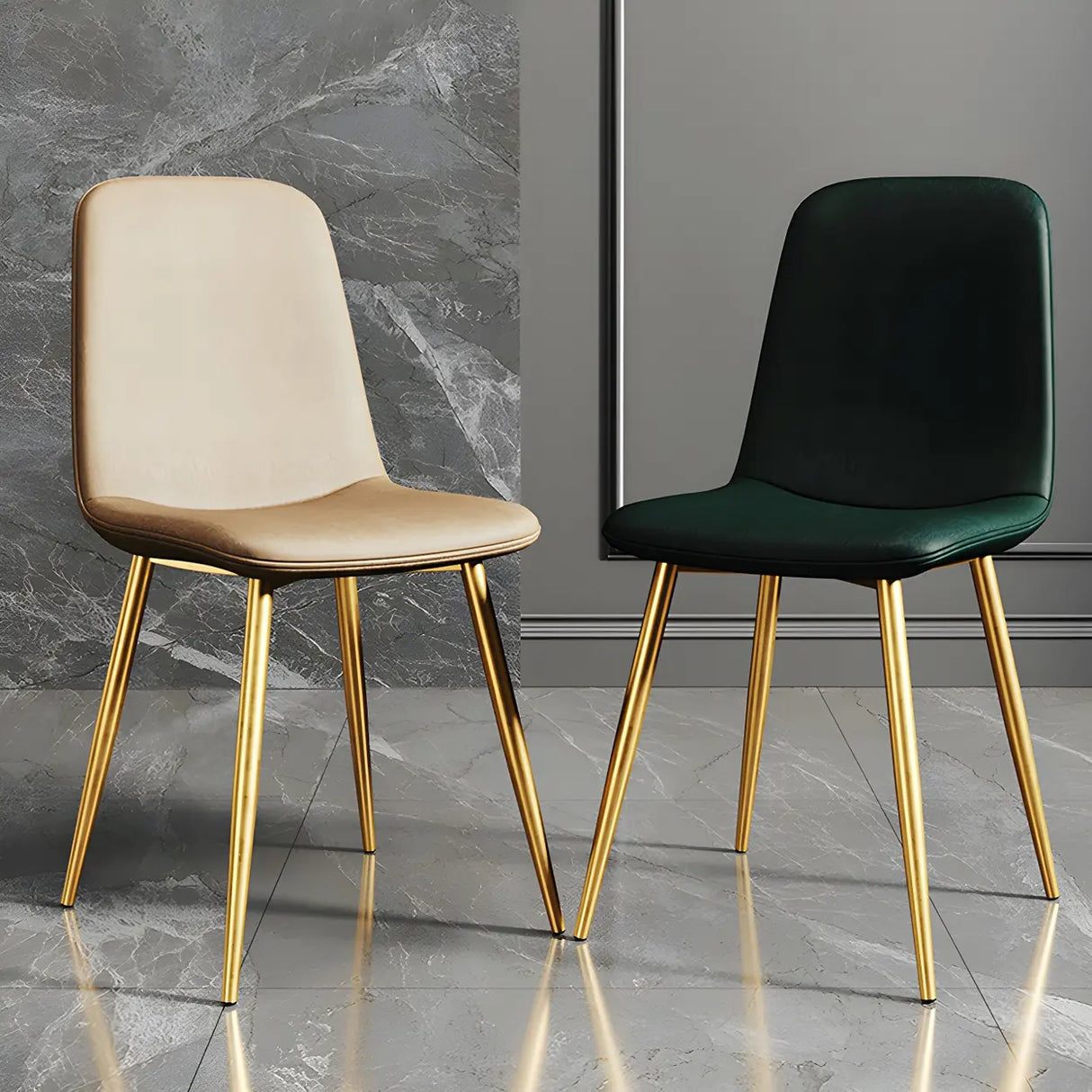 Glam Leather Upholstered Back Dining Chair with Metal Legs Image - 6