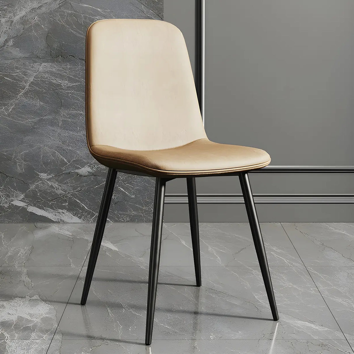 Glam Leather Upholstered Back Dining Chair with Metal Legs Image - 7