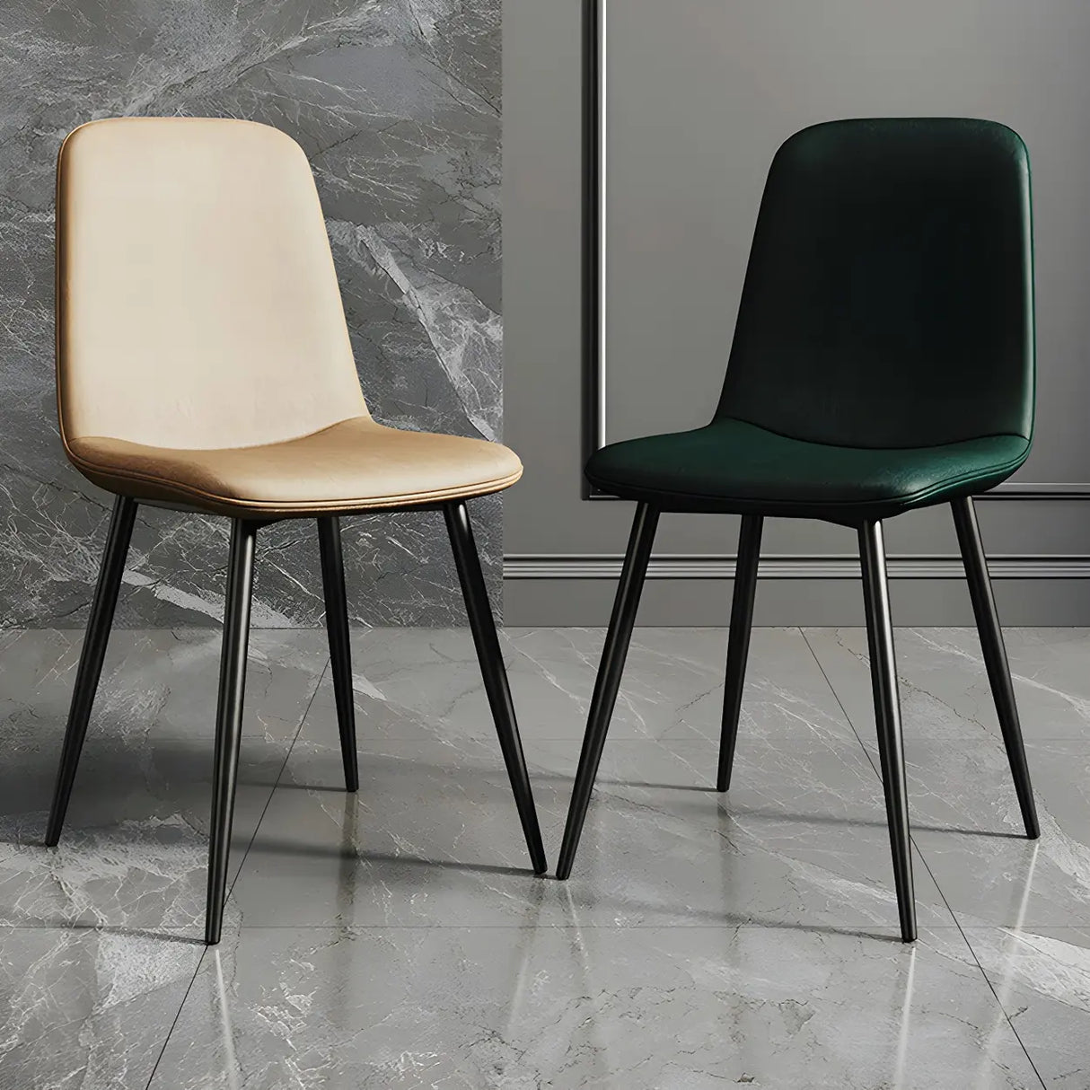 Glam Leather Upholstered Back Dining Chair with Metal Legs Image - 8