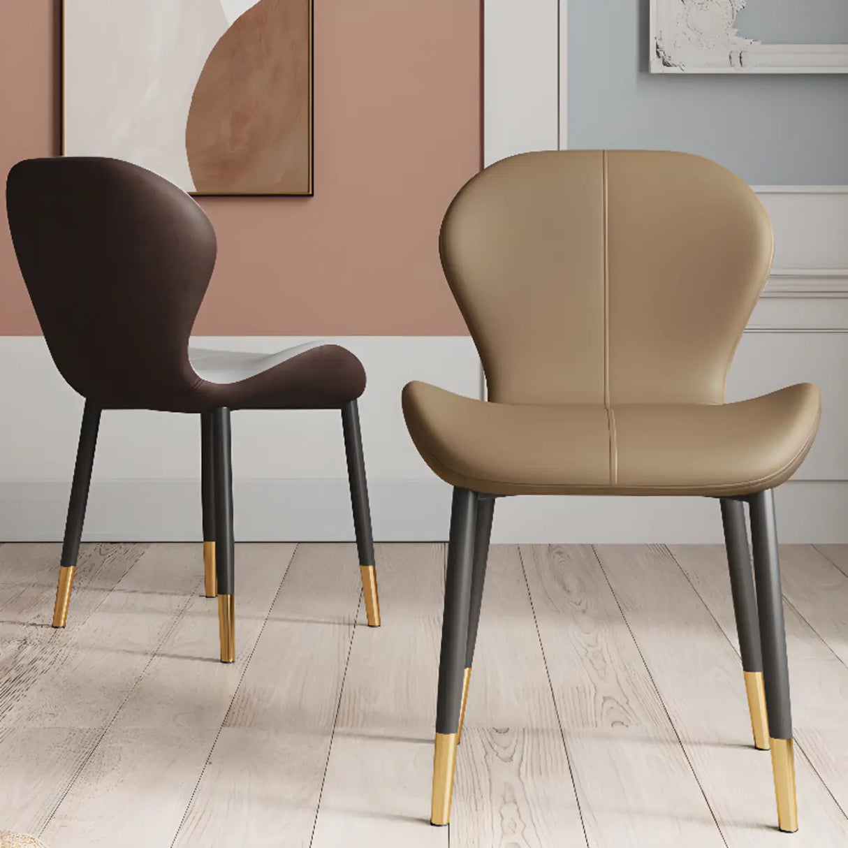 Glam Leather Upholstered Ergonomic Wingback Dining Chairs Image - 3