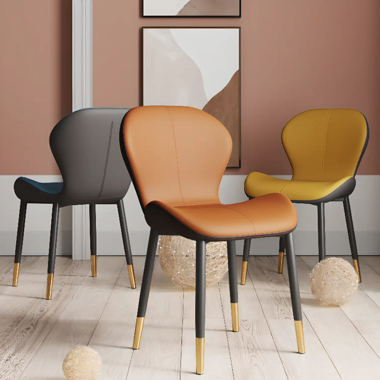 Glam Leather Upholstered Ergonomic Wingback Dining Chairs Image - 4