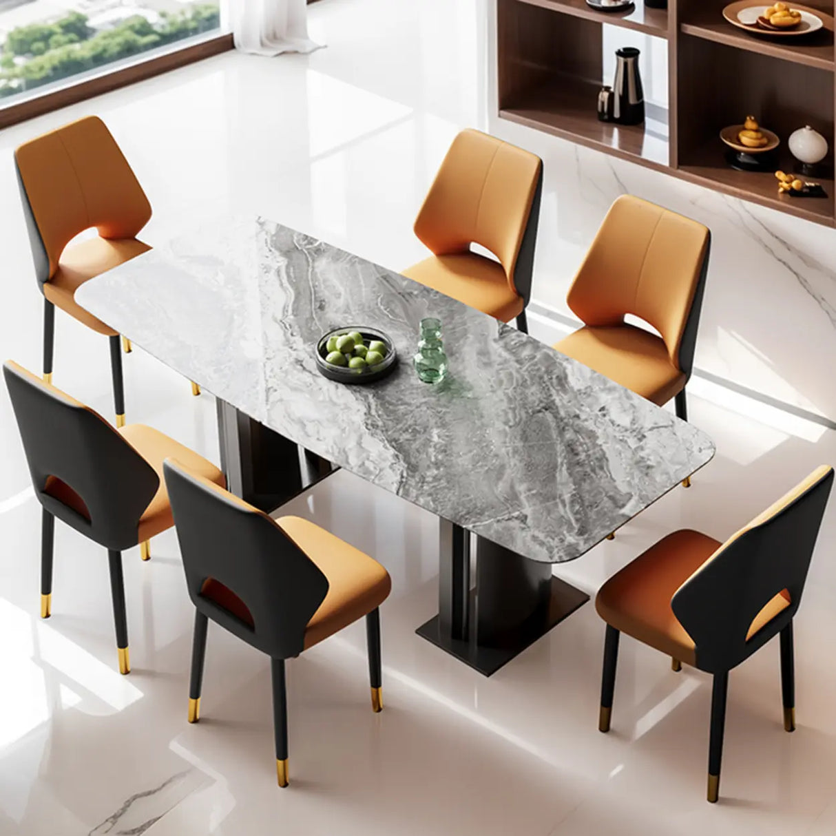 Glam Leather Upholstered Open Back Ergonomic Dining Chairs Image - 1