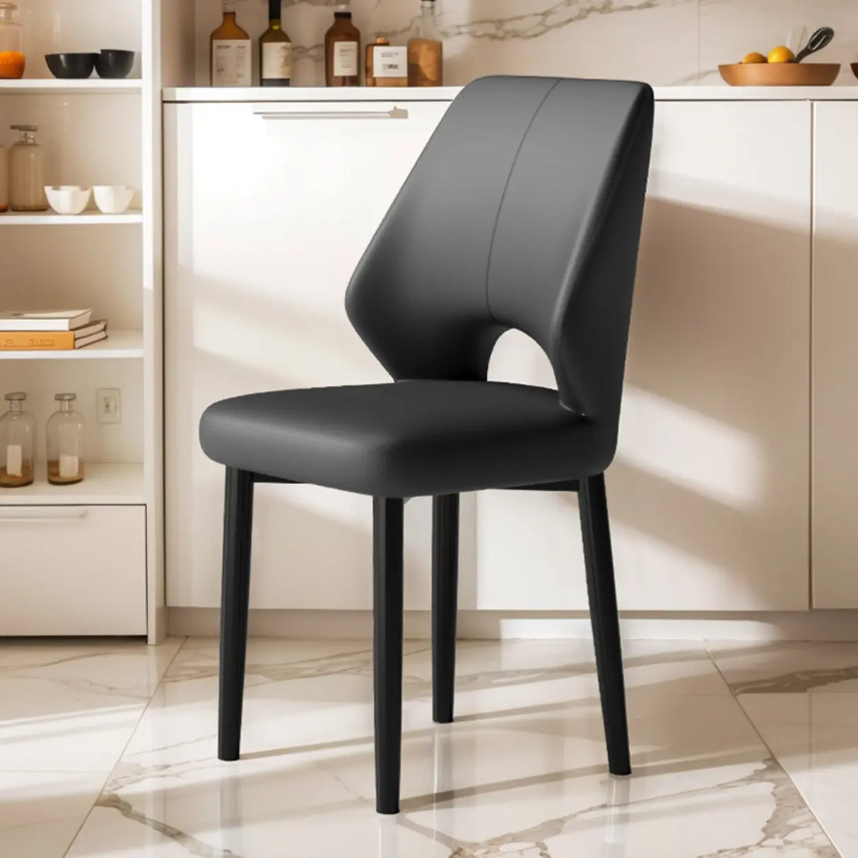 Glam Leather Upholstered Open Back Ergonomic Dining Chairs Image - 11