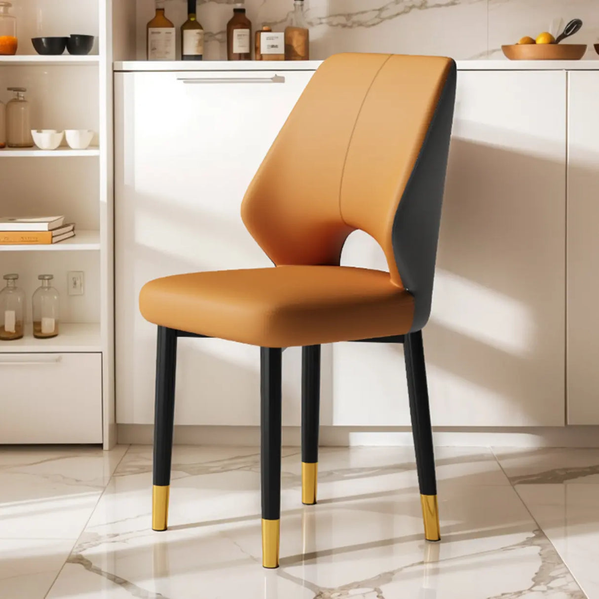 Glam Leather Upholstered Open Back Ergonomic Dining Chairs Image - 15